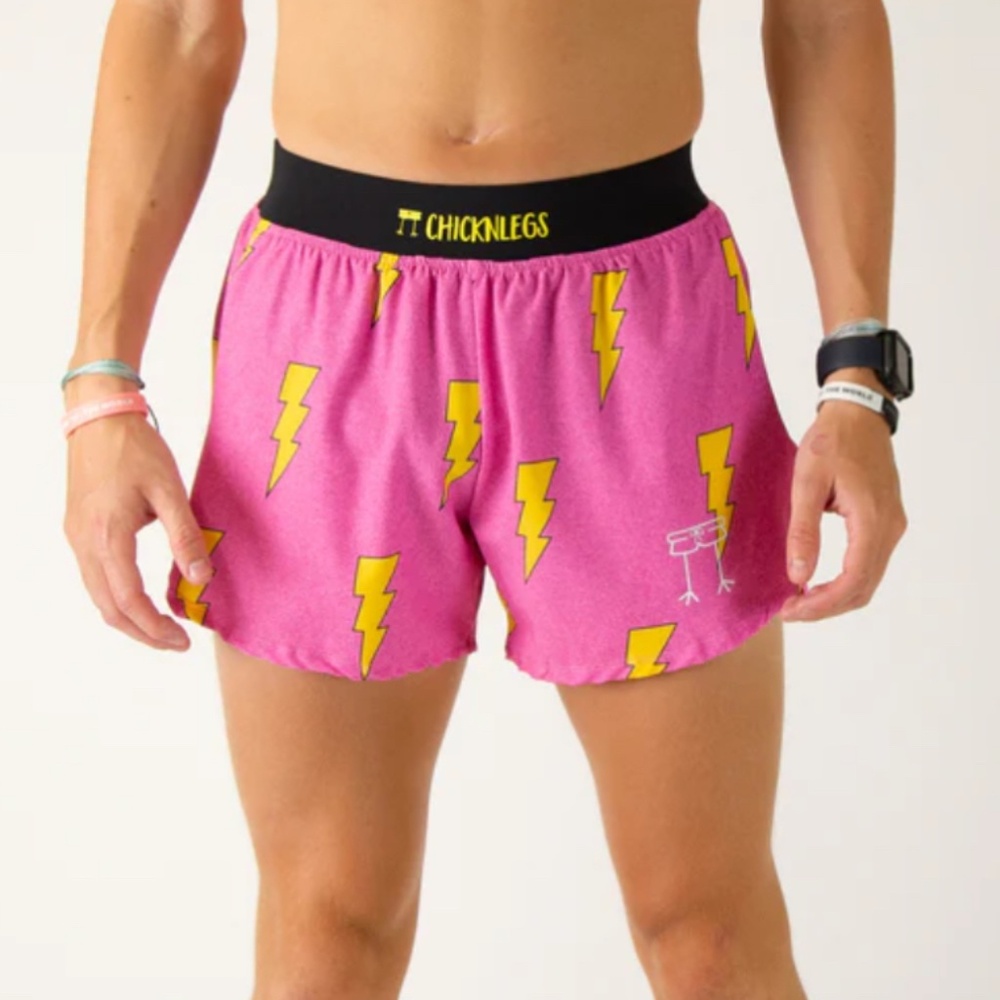 ChicknLegs Pink Bolts 4" Half Split Shorts XL, NWT